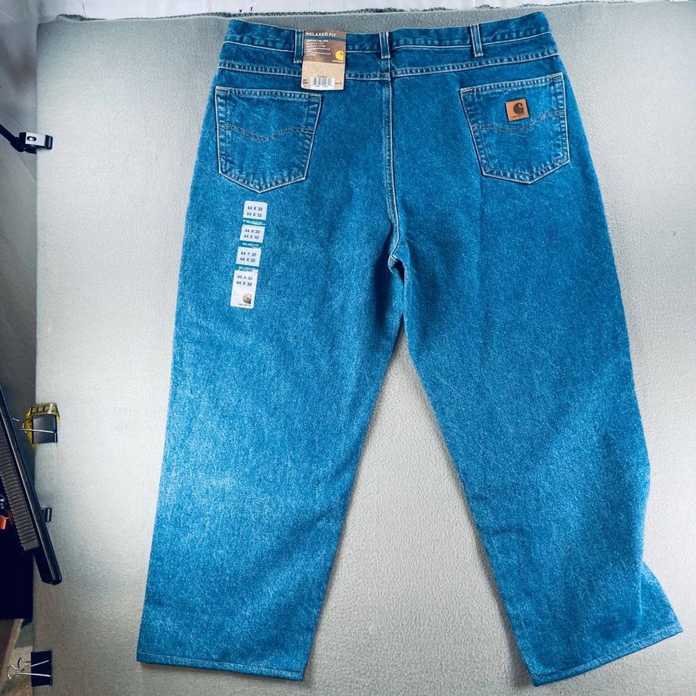Carhartt Men Jeans 100% Cotton 44x32 Relaxed Tapered B17-DST Workwear Blue - Picture 3 of 12